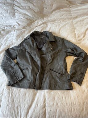 Roz & Ali Charcoal Gray Faux Leather Moto Jacket